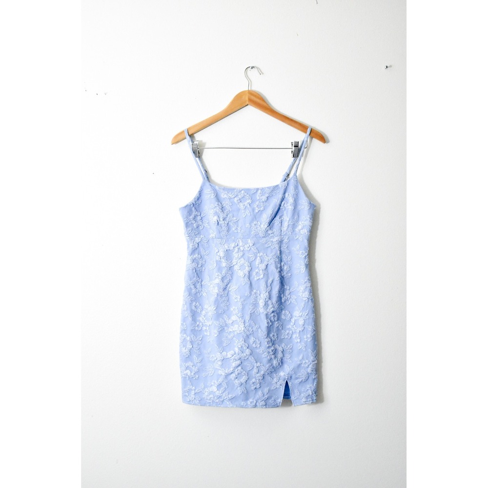 Live To Be Spoiled Mini Dress Women Large Blue NEW Floral Lace Adjustable Straps